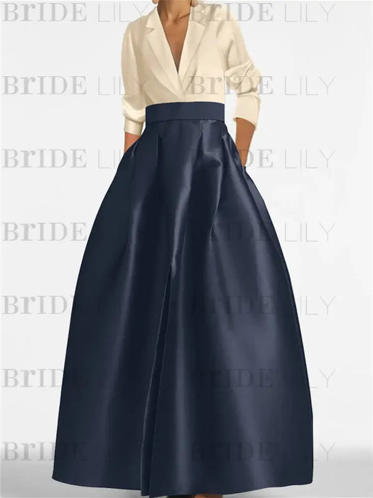 V-Neck A-Line Princess Gown with Long Sleeves and Pockets for the Mother of the Bride
