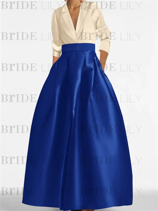 V-Neck A-Line Princess Gown with Long Sleeves and Pockets for the Mother of the Bride