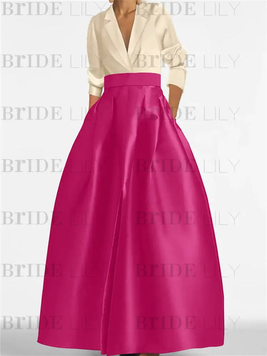 V-Neck A-Line Princess Gown with Long Sleeves and Pockets for the Mother of the Bride
