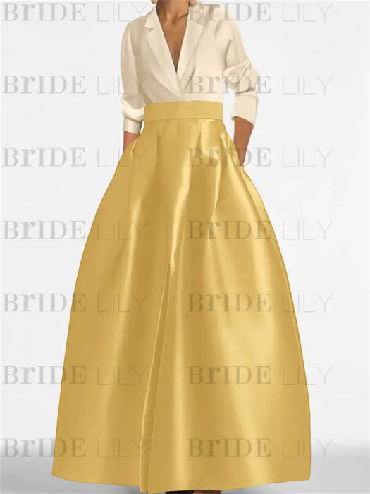 V-Neck A-Line Princess Gown with Long Sleeves and Pockets for the Mother of the Bride