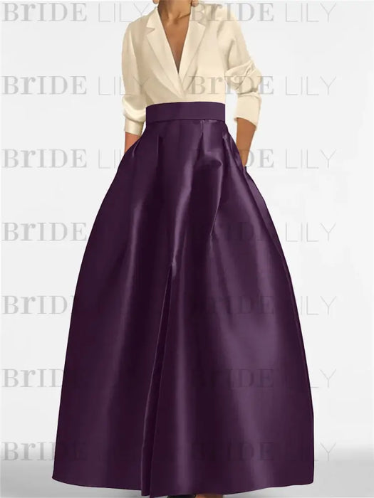 V-Neck A-Line Princess Gown with Long Sleeves and Pockets for the Mother of the Bride