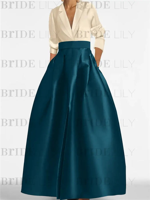 V-Neck A-Line Princess Gown with Long Sleeves and Pockets for the Mother of the Bride