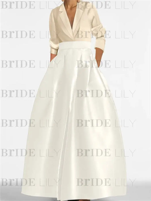 V-Neck A-Line Princess Gown with Long Sleeves and Pockets for the Mother of the Bride