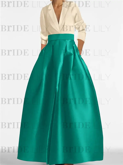 V-Neck A-Line Princess Gown with Long Sleeves and Pockets for the Mother of the Bride