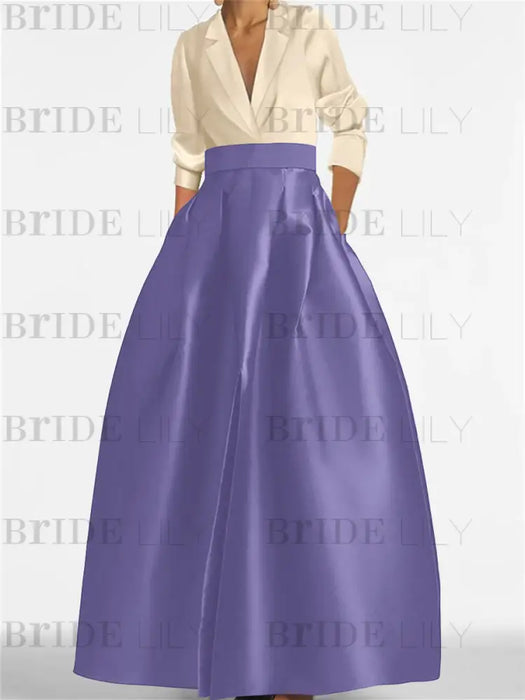 V-Neck A-Line Princess Gown with Long Sleeves and Pockets for the Mother of the Bride