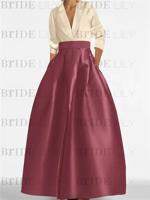 V-Neck A-Line Princess Gown with Long Sleeves and Pockets for the Mother of the Bride