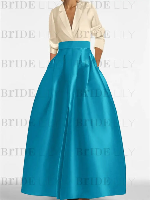 V-Neck A-Line Princess Gown with Long Sleeves and Pockets for the Mother of the Bride