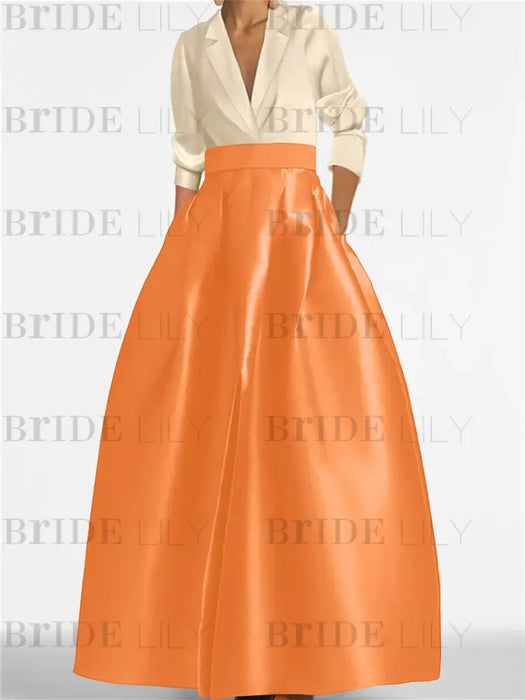 V-Neck A-Line Princess Gown with Long Sleeves and Pockets for the Mother of the Bride