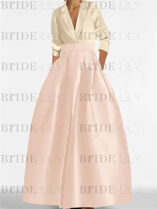 V-Neck A-Line Princess Gown with Long Sleeves and Pockets for the Mother of the Bride