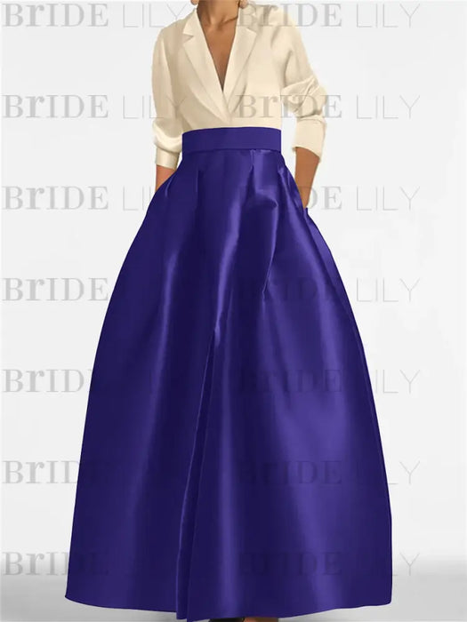 V-Neck A-Line Princess Gown with Long Sleeves and Pockets for the Mother of the Bride