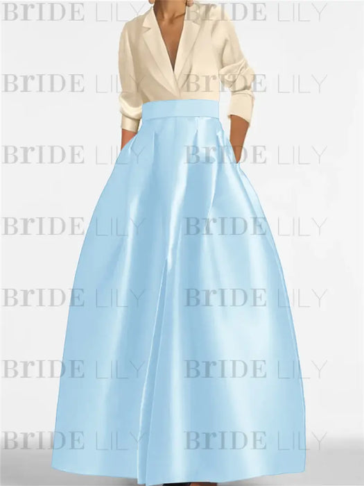 V-Neck A-Line Princess Gown with Long Sleeves and Pockets for the Mother of the Bride