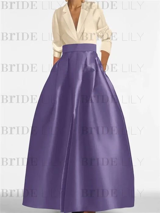 V-Neck A-Line Princess Gown with Long Sleeves and Pockets for the Mother of the Bride