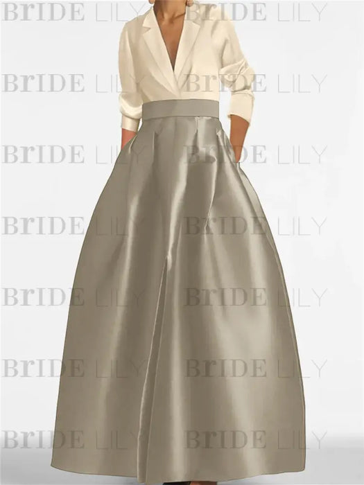 V-Neck A-Line Princess Gown with Long Sleeves and Pockets for the Mother of the Bride