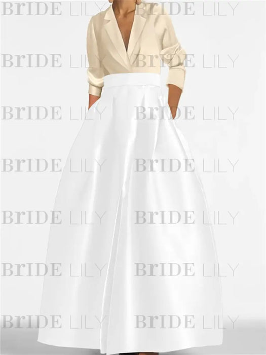 V-Neck A-Line Princess Gown with Long Sleeves and Pockets for the Mother of the Bride