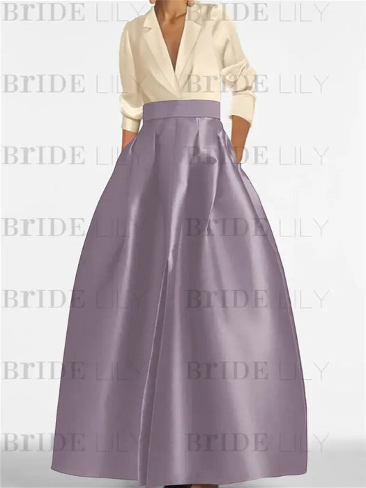 V-Neck A-Line Princess Gown with Long Sleeves and Pockets for the Mother of the Bride
