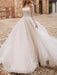 White Wedding Dress A Line Illusion Neckline Long Sleeves Applique With Chapel Train Bridal Gowns