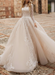 champagne Wedding Dress A Line Illusion Neckline Long Sleeves Applique With Chapel Train Bridal Gowns