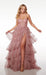 Long Tulle Formal Prom Dress with Slit Gloves Gown V-Neck Sleeveless