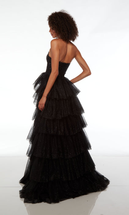 Black Tulle Prom Dress Long with Slit On Sale-Bridelily Black Tulle Prom Dress Long with Slit On Sale-Bridelily