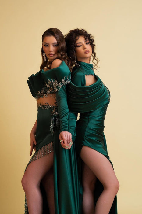 Luxe Charmeuse Prom Gown with Dramatic Tassel Detail and High Side Slit