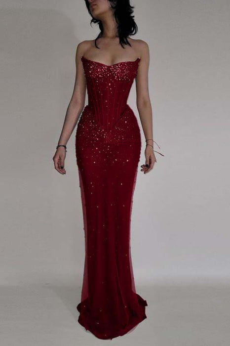 Luxurious Mermaid Crystal Beaded Embroidered Corset Prom Dress