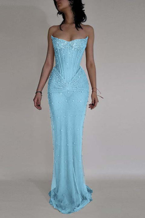 Luxurious Mermaid Crystal Beaded Embroidered Corset Prom Dress