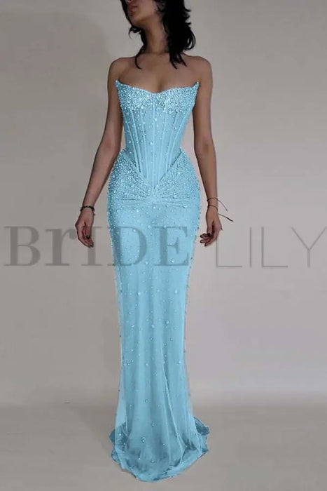 Luxurious Mermaid Crystal Beaded Embroidered Corset Prom Dress