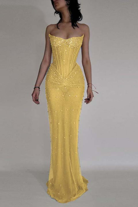 Luxurious Mermaid Crystal Beaded Embroidered Corset Prom Dress