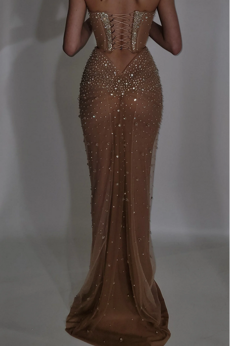 Luxurious Mermaid Crystal Beaded Embroidered Corset Prom Dress