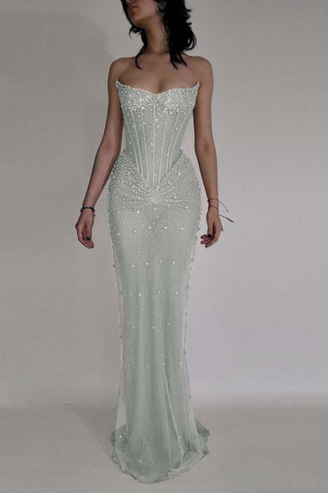Luxurious Mermaid Crystal Beaded Embroidered Corset Prom Dress