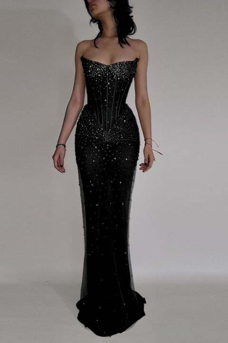Luxurious Mermaid Crystal Beaded Embroidered Corset Prom Dress