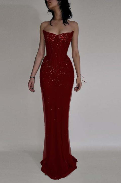Luxurious Mermaid Crystal Beaded Embroidered Corset Prom Dress