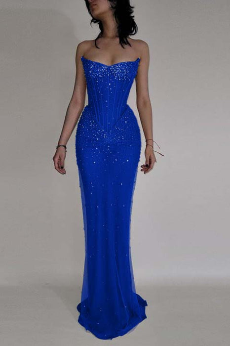 Luxurious Mermaid Crystal Beaded Embroidered Corset Prom Dress