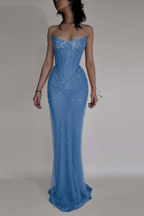 Luxurious Mermaid Crystal Beaded Embroidered Corset Prom Dress