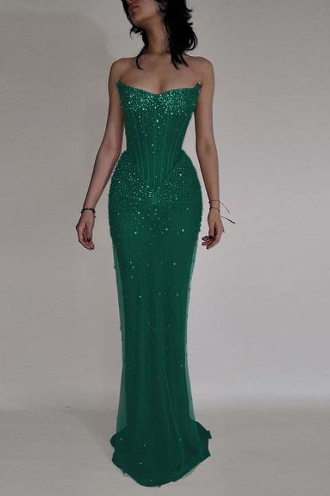 Luxurious Mermaid Crystal Beaded Embroidered Corset Prom Dress