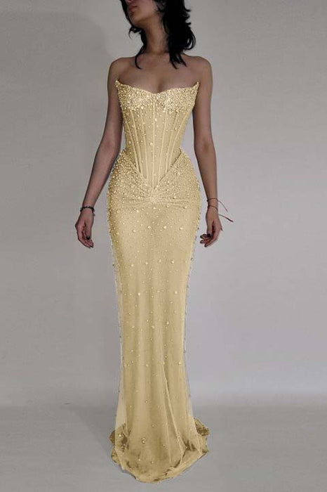 Luxurious Mermaid Crystal Beaded Embroidered Corset Prom Dress