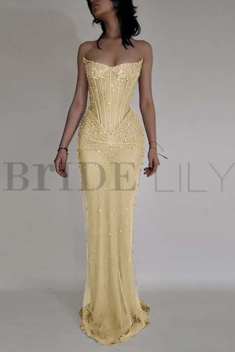 Luxurious Mermaid Crystal Beaded Embroidered Corset Prom Dress