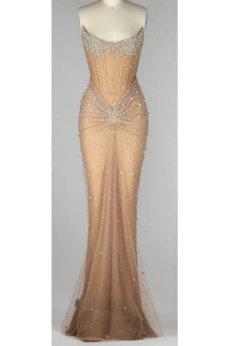 Luxurious Mermaid Crystal Beaded Hand-Embroidered Corset Prom Dress