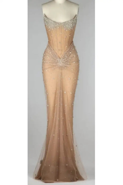 Luxurious Mermaid Crystal Beaded Hand-Embroidered Corset Prom Dress