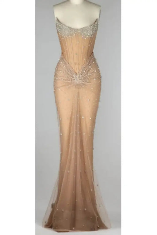 Luxurious Mermaid Crystal Beaded Hand-Embroidered Corset Prom Dress