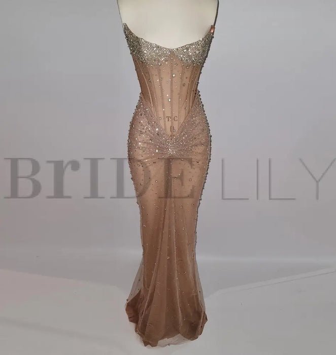 Luxurious Mermaid Crystal Beaded Hand-Embroidered Corset Prom Dress