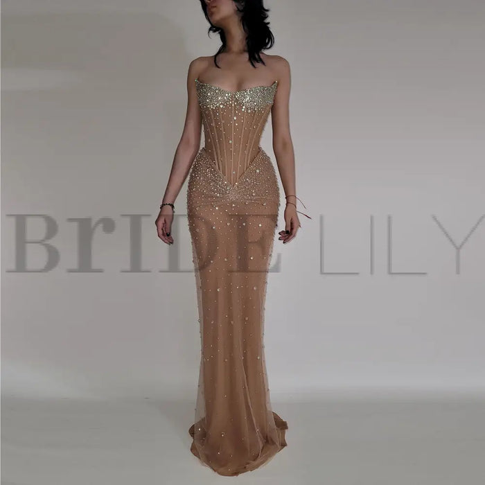 Luxurious Mermaid Crystal Beaded Hand-Embroidered Corset Prom Dress