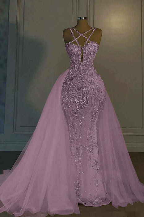 Luxurious Mermaid Wedding Dress Glitter with Sweep Train Spaghetti Straps Bridal Gown - Wedding Dresses