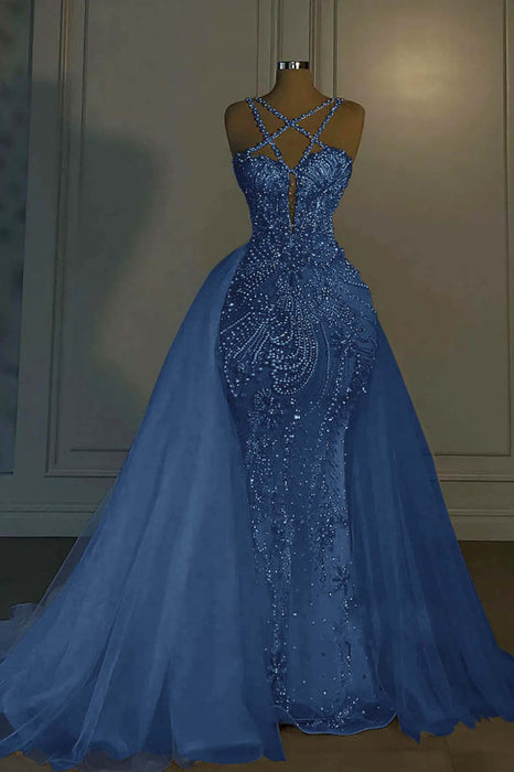 Luxurious Mermaid Wedding Dress Glitter with Sweep Train Spaghetti Straps Bridal Gown - Wedding Dresses