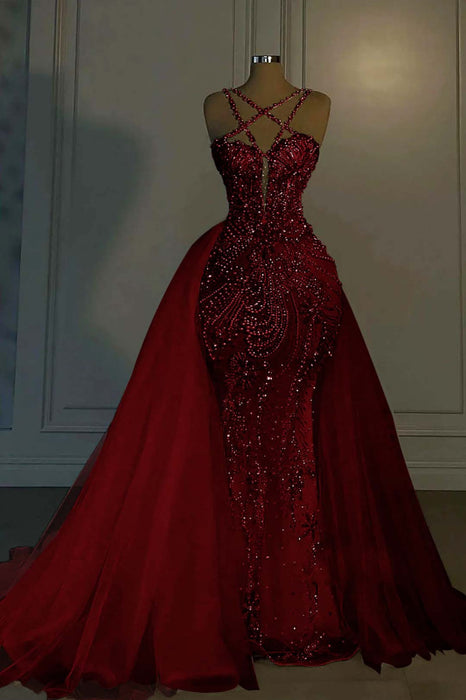 Glitter Mermaid Wedding Dress Spaghetti Straps Sweep Train Gown-Bridelily Glitter Mermaid Wedding Dress Spaghetti Straps Sweep Train Gown-Bridelily