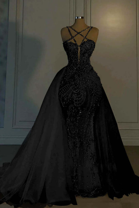 Luxurious Mermaid Wedding Dress Glitter with Sweep Train Spaghetti Straps Bridal Gown - Wedding Dresses