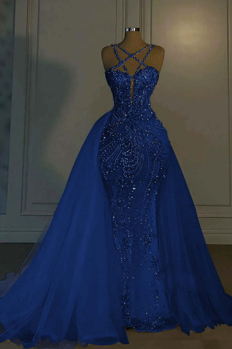 Luxurious Mermaid Wedding Dress Glitter with Sweep Train Spaghetti Straps Bridal Gown - Wedding Dresses