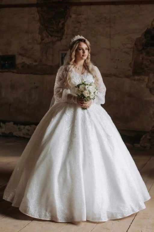 Luxurious Plus Size Tulle Aline Wedding Dress Lace Appliques Bridal Dress - Wedding Dresses