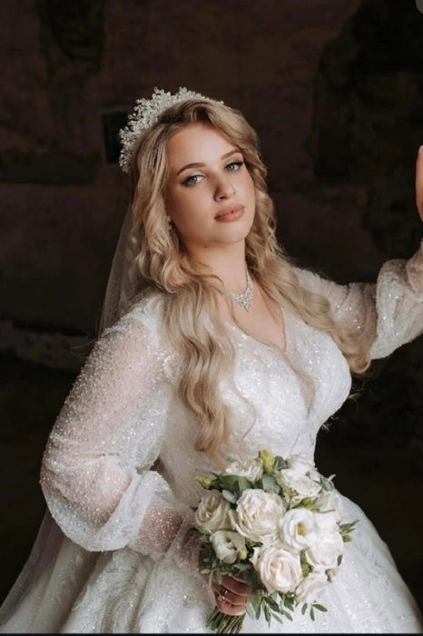 Luxurious Plus Size Tulle Aline Wedding Dress Lace Appliques Bridal Dress - Wedding Dresses