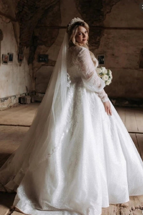 Luxurious Plus Size Tulle Aline Wedding Dress Lace Appliques Bridal Dress - Wedding Dresses